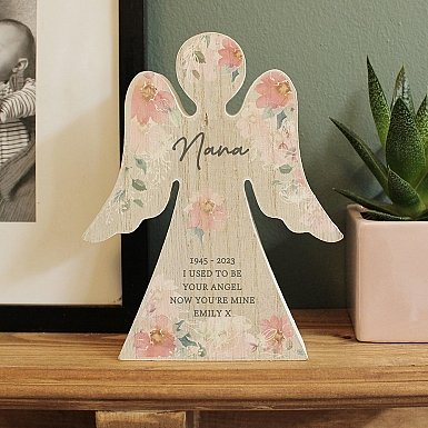 Personalised Floral Wooden Angel Ornament