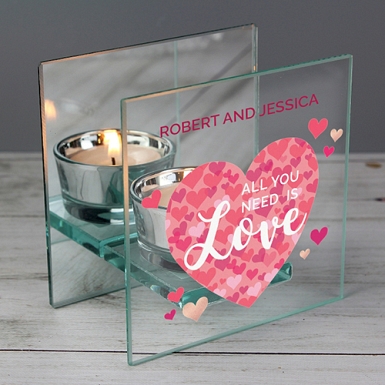 Personalised Confetti Hearts Glass Tea Light Candle Delivery to UK