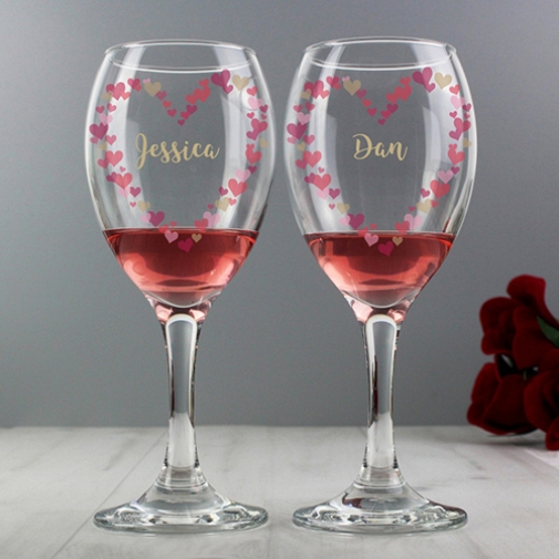 Personalised Confetti Hearts Wedding Pair of Glasses Delivery to UK