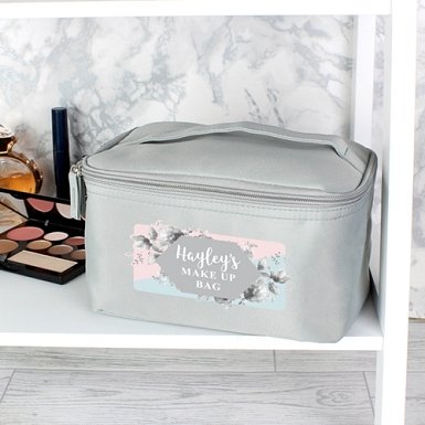 Personalised Floral Grey Make Up Wash Bag Delivery to UK
